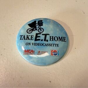 Vintage E.T. Movie Promo Pinback Button Take E.T. Home on Videocassette 1980
